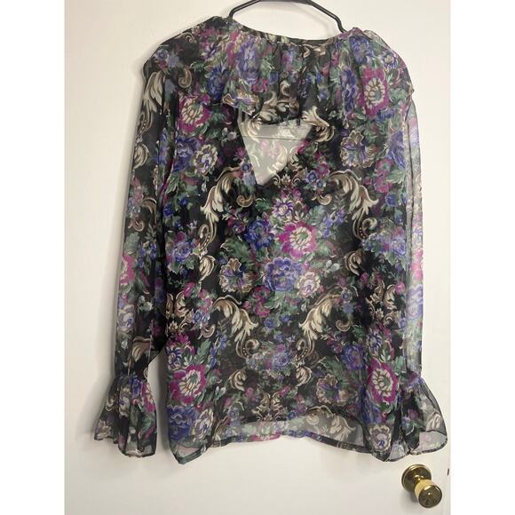 Vintage 90’s Floral Kathryn Frilly Sheer Blouse Size Medium - Picture 7 of 7